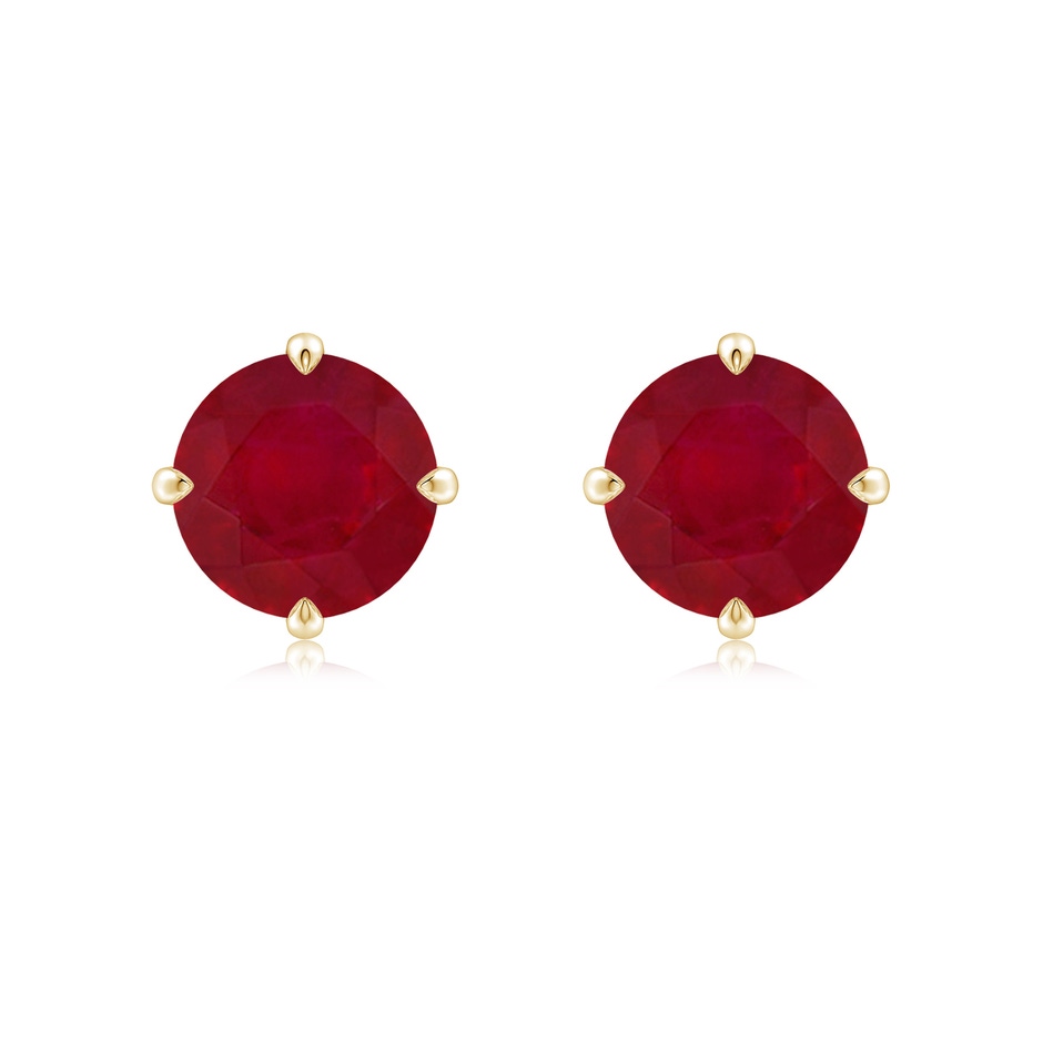 8mm AA Claw-Set Round Ruby Solitaire Stud Earrings in Yellow Gold 