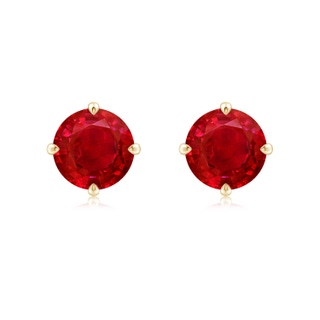 8mm AAA Claw-Set Round Ruby Solitaire Stud Earrings in 18K Yellow Gold