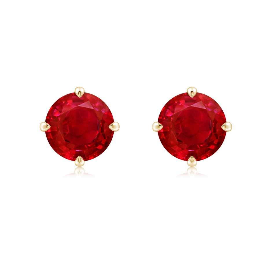8mm AAA Claw-Set Round Ruby Solitaire Stud Earrings in 18K Yellow Gold 