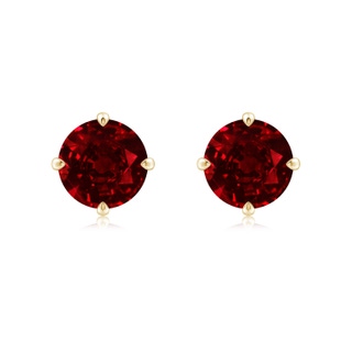 8mm AAAA Claw-Set Round Ruby Solitaire Stud Earrings in Yellow Gold