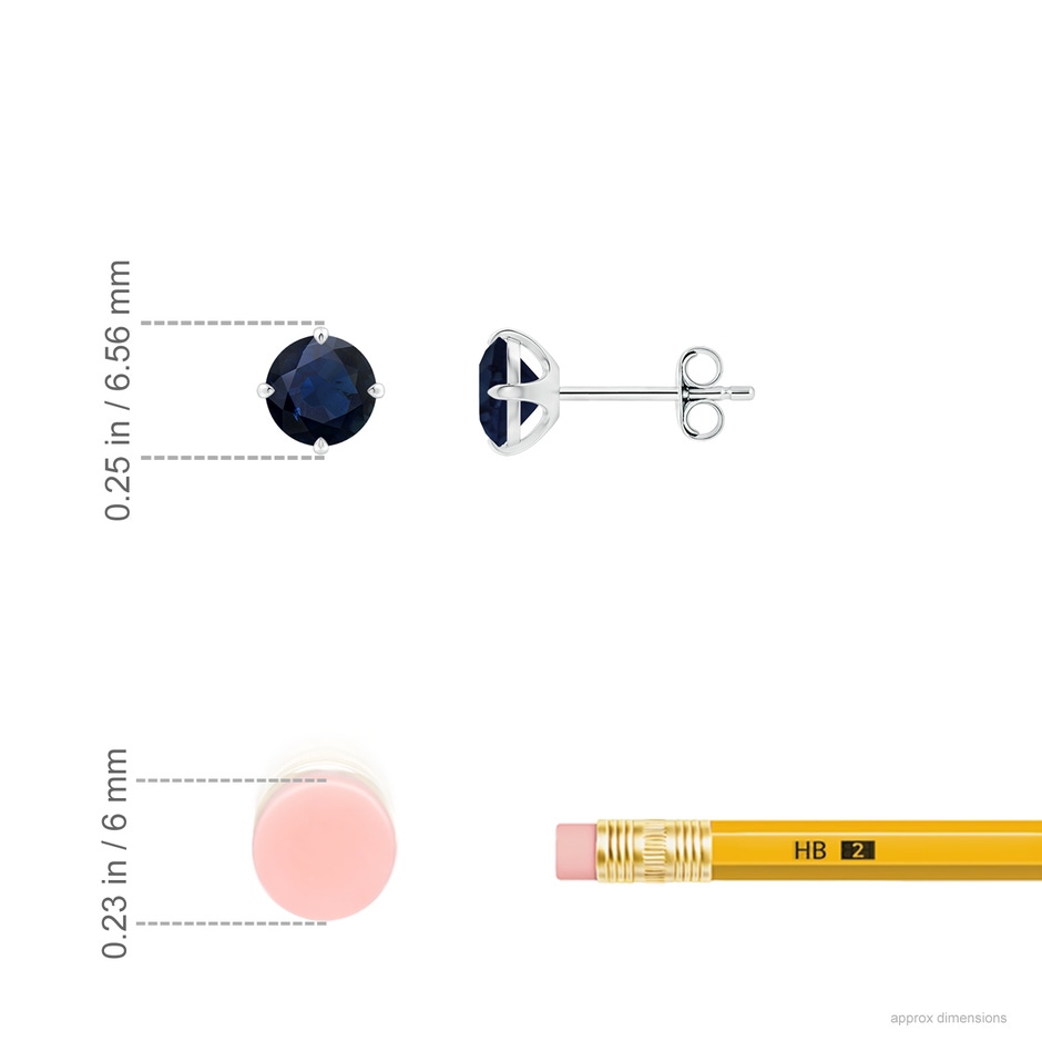 5mm A Claw-Set Round Blue Sapphire Solitaire Stud Earrings in White Gold ruler
