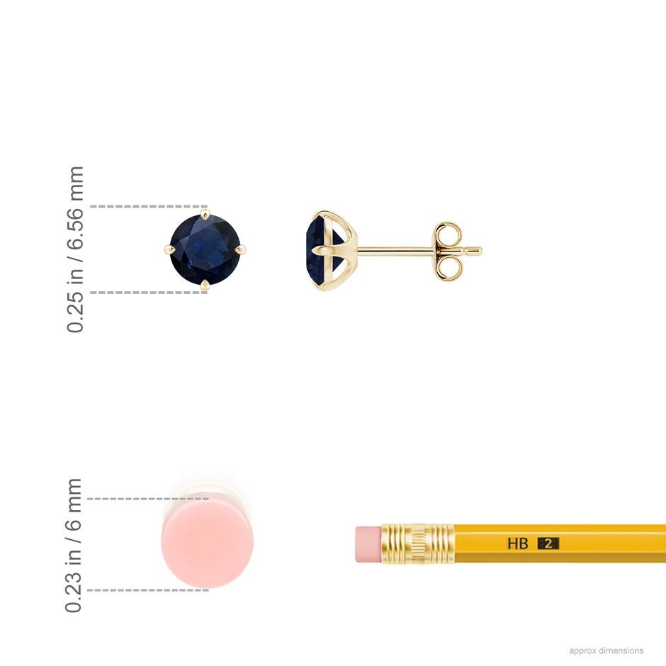 5mm A Claw-Set Round Blue Sapphire Solitaire Stud Earrings in Yellow Gold ruler