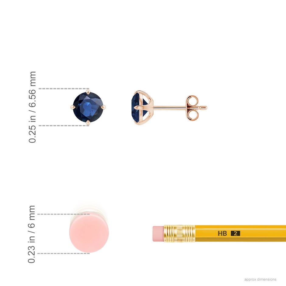 5mm AA Claw-Set Round Blue Sapphire Solitaire Stud Earrings in Rose Gold ruler