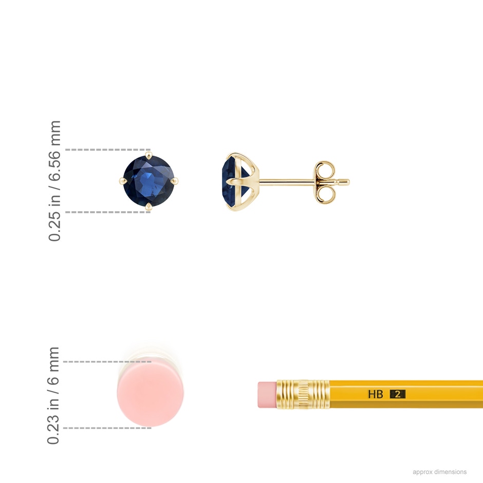 5mm AA Claw-Set Round Blue Sapphire Solitaire Stud Earrings in Yellow Gold ruler
