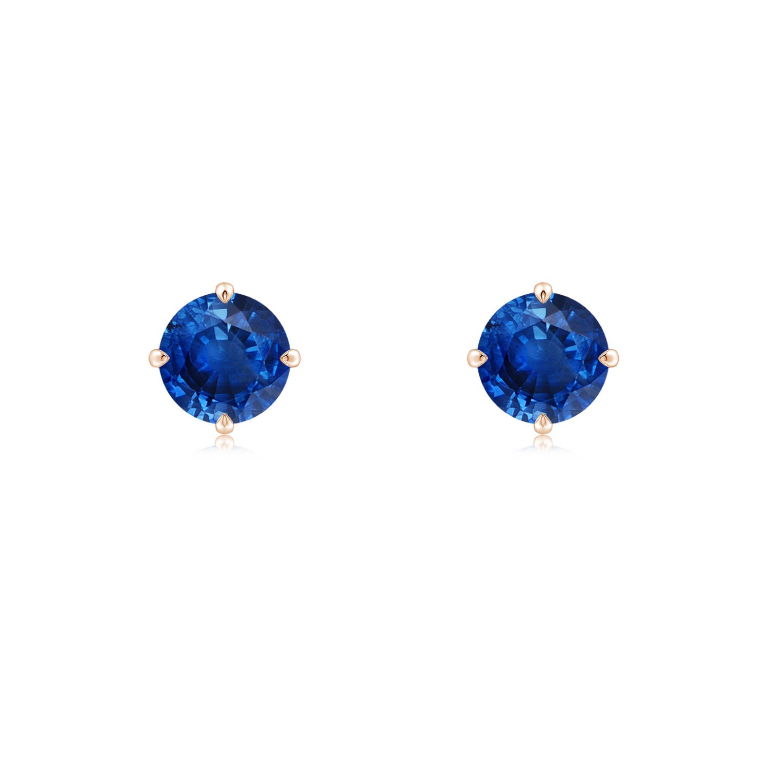 5mm AAA Claw-Set Round Blue Sapphire Solitaire Stud Earrings in Rose Gold