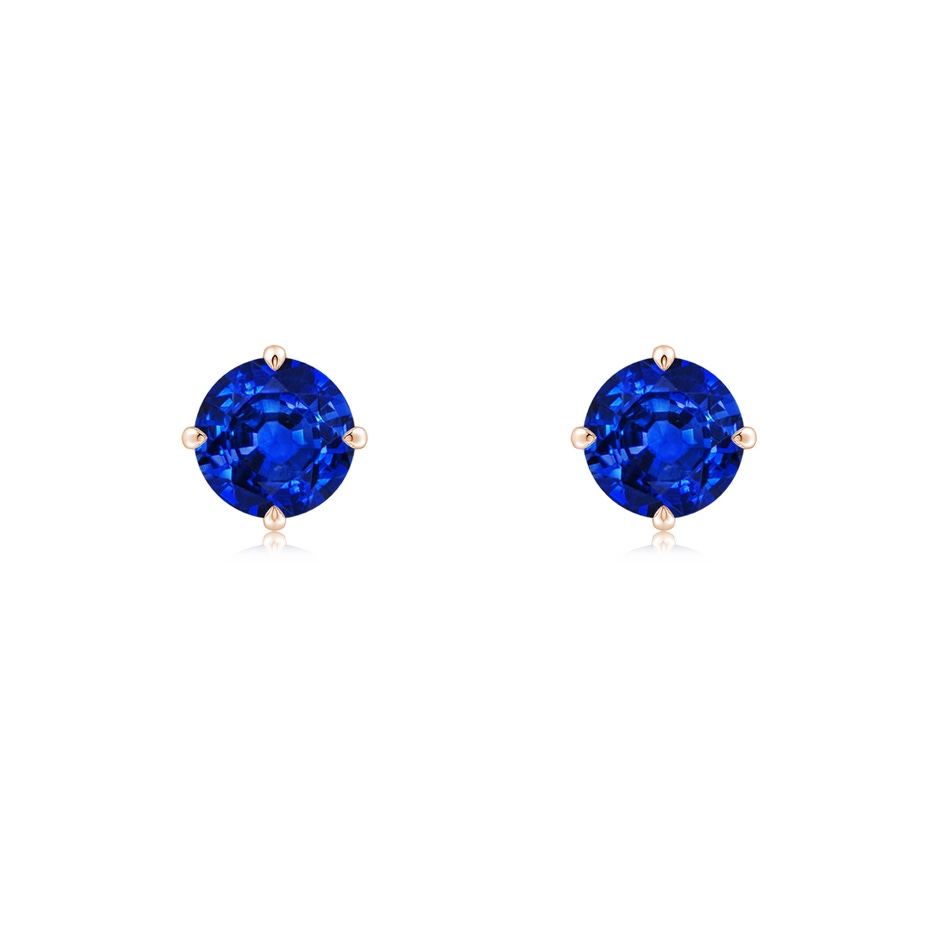 5mm AAAA Claw-Set Round Blue Sapphire Solitaire Stud Earrings in Rose Gold 