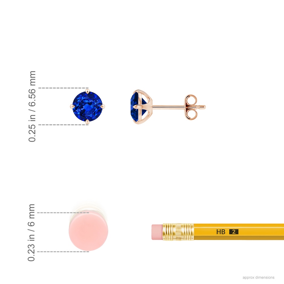 5mm AAAA Claw-Set Round Blue Sapphire Solitaire Stud Earrings in Rose Gold ruler