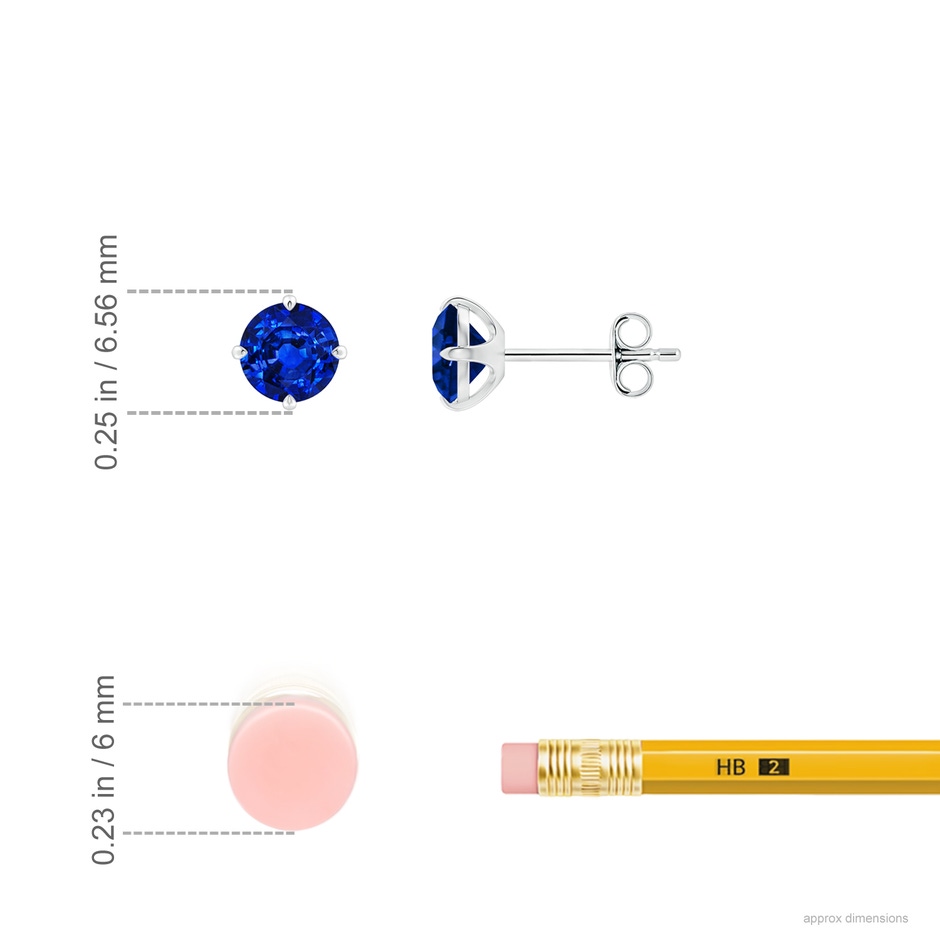 5mm AAAA Claw-Set Round Blue Sapphire Solitaire Stud Earrings in White Gold ruler
