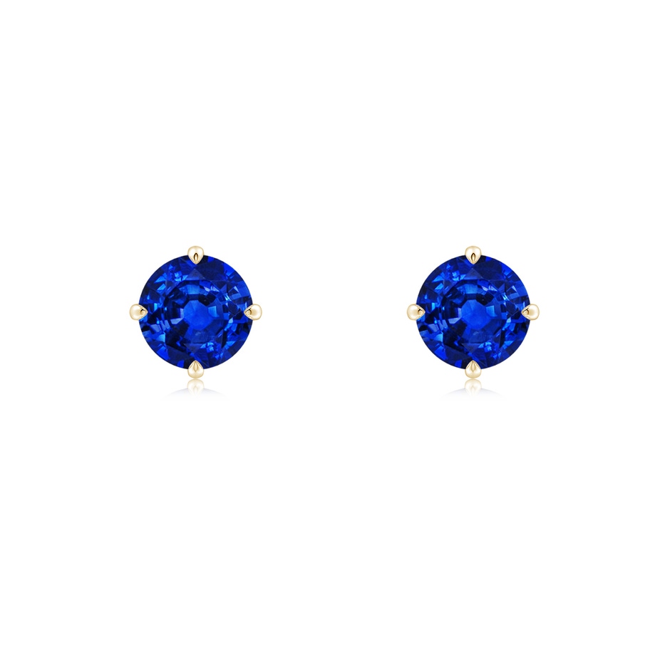 5mm AAAA Claw-Set Round Blue Sapphire Solitaire Stud Earrings in Yellow Gold 