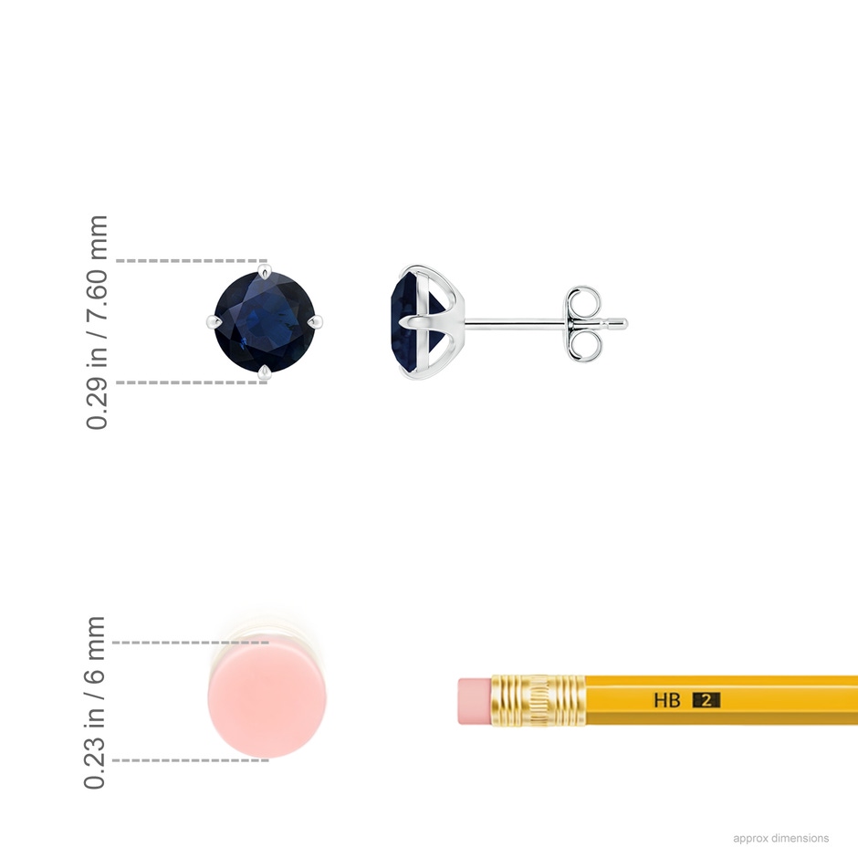 6mm A Claw-Set Round Blue Sapphire Solitaire Stud Earrings in White Gold ruler