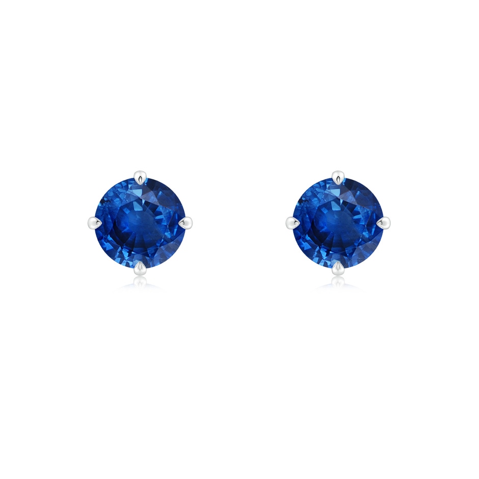 6mm AAA Claw-Set Round Blue Sapphire Solitaire Stud Earrings in 18K White Gold 