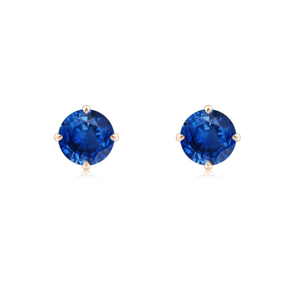 6mm AAA Claw-Set Round Blue Sapphire Solitaire Stud Earrings in Rose Gold 