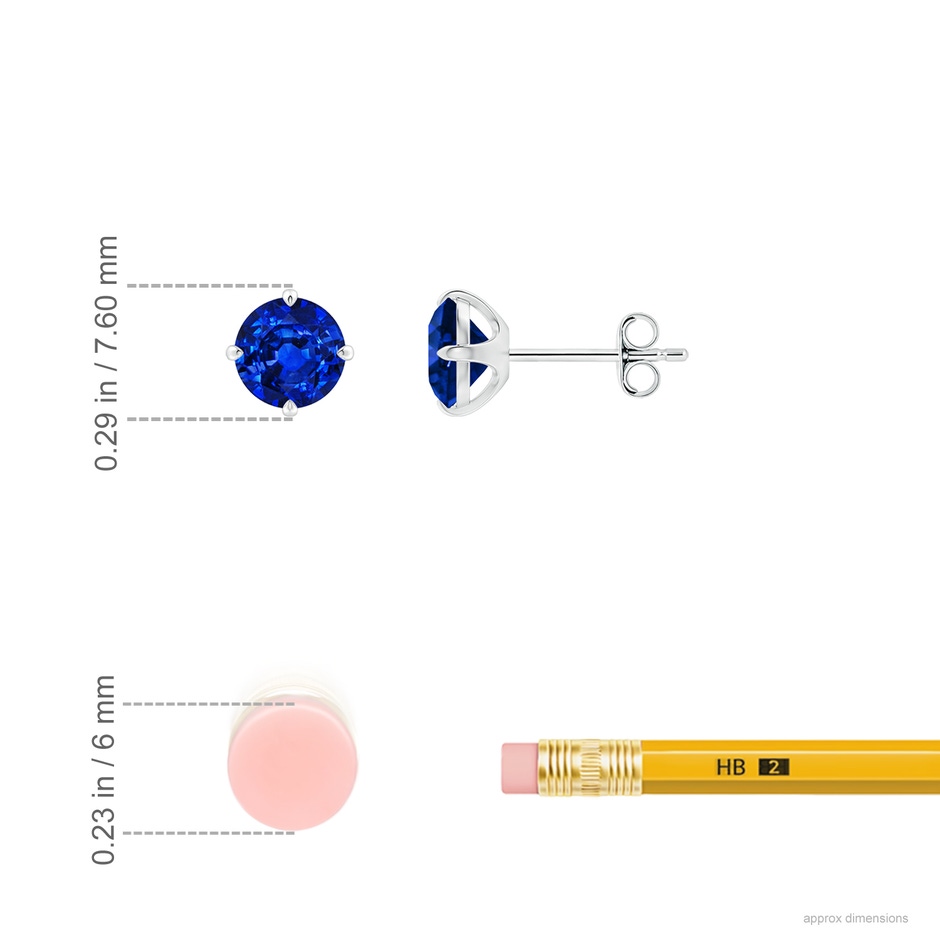 6mm AAAA Claw-Set Round Blue Sapphire Solitaire Stud Earrings in P950 Platinum ruler