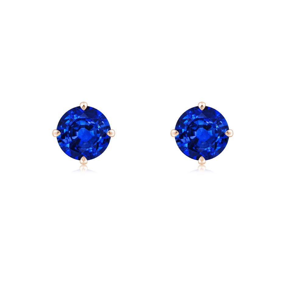 6mm AAAA Claw-Set Round Blue Sapphire Solitaire Stud Earrings in Rose Gold 