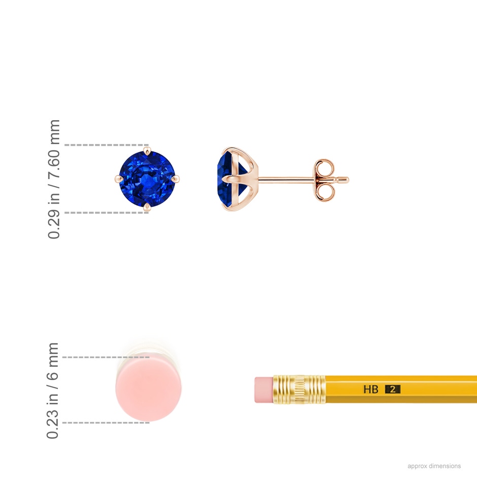 6mm AAAA Claw-Set Round Blue Sapphire Solitaire Stud Earrings in Rose Gold ruler