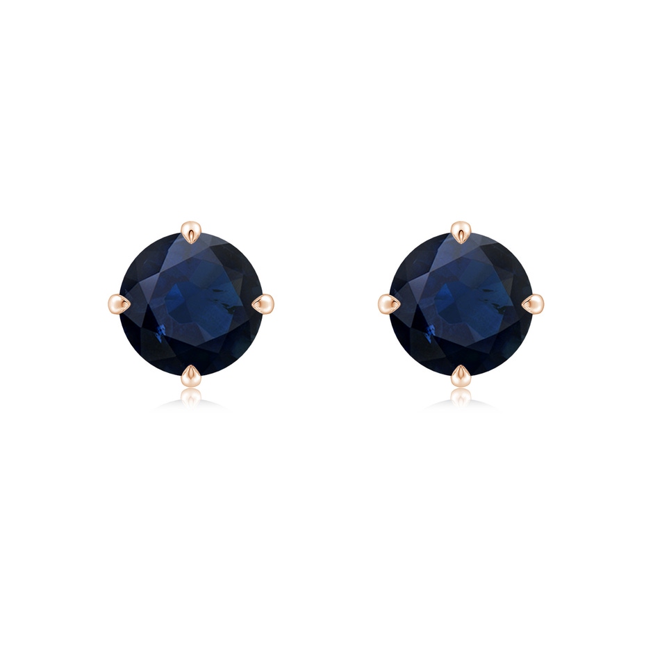 7mm A Claw-Set Round Blue Sapphire Solitaire Stud Earrings in Rose Gold 