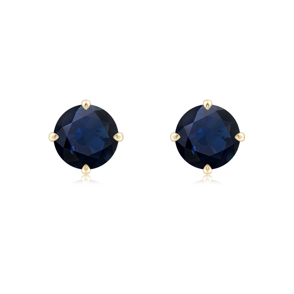 7mm A Claw-Set Round Blue Sapphire Solitaire Stud Earrings in Yellow Gold 