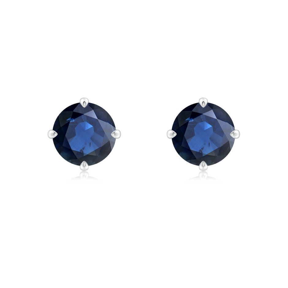 7mm AA Claw-Set Round Blue Sapphire Solitaire Stud Earrings in White Gold 