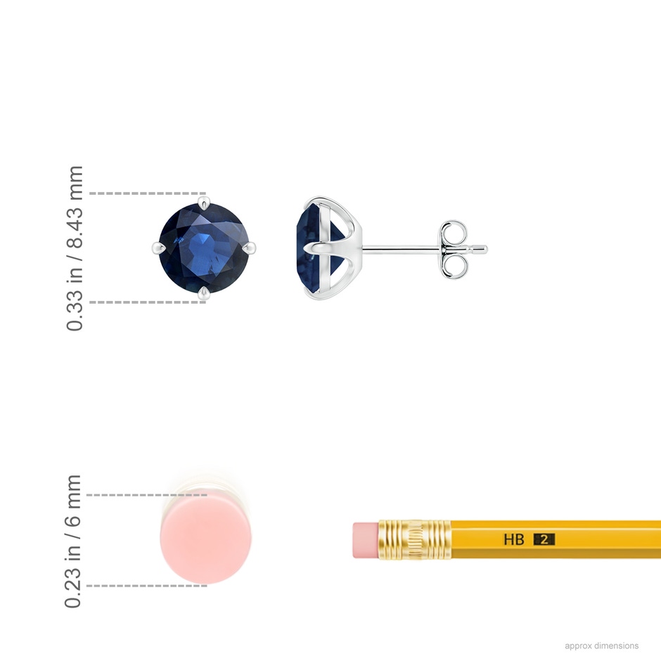 7mm AA Claw-Set Round Blue Sapphire Solitaire Stud Earrings in White Gold ruler
