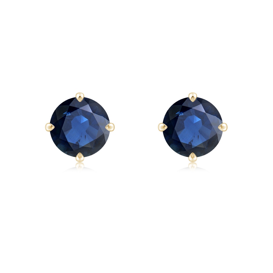 7mm AA Claw-Set Round Blue Sapphire Solitaire Stud Earrings in Yellow Gold 