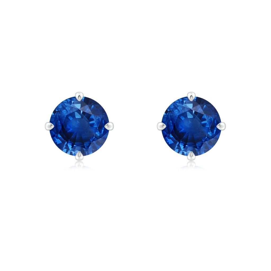 7mm AAA Claw-Set Round Blue Sapphire Solitaire Stud Earrings in White Gold