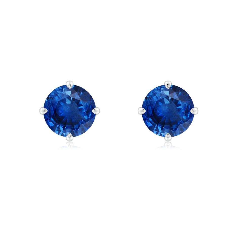 7mm AAA Claw-Set Round Blue Sapphire Solitaire Stud Earrings in White Gold 