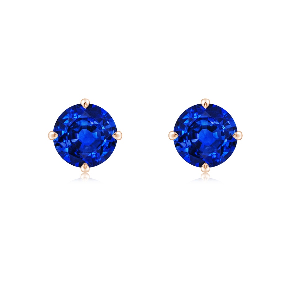 7mm AAAA Claw-Set Round Blue Sapphire Solitaire Stud Earrings in Rose Gold 