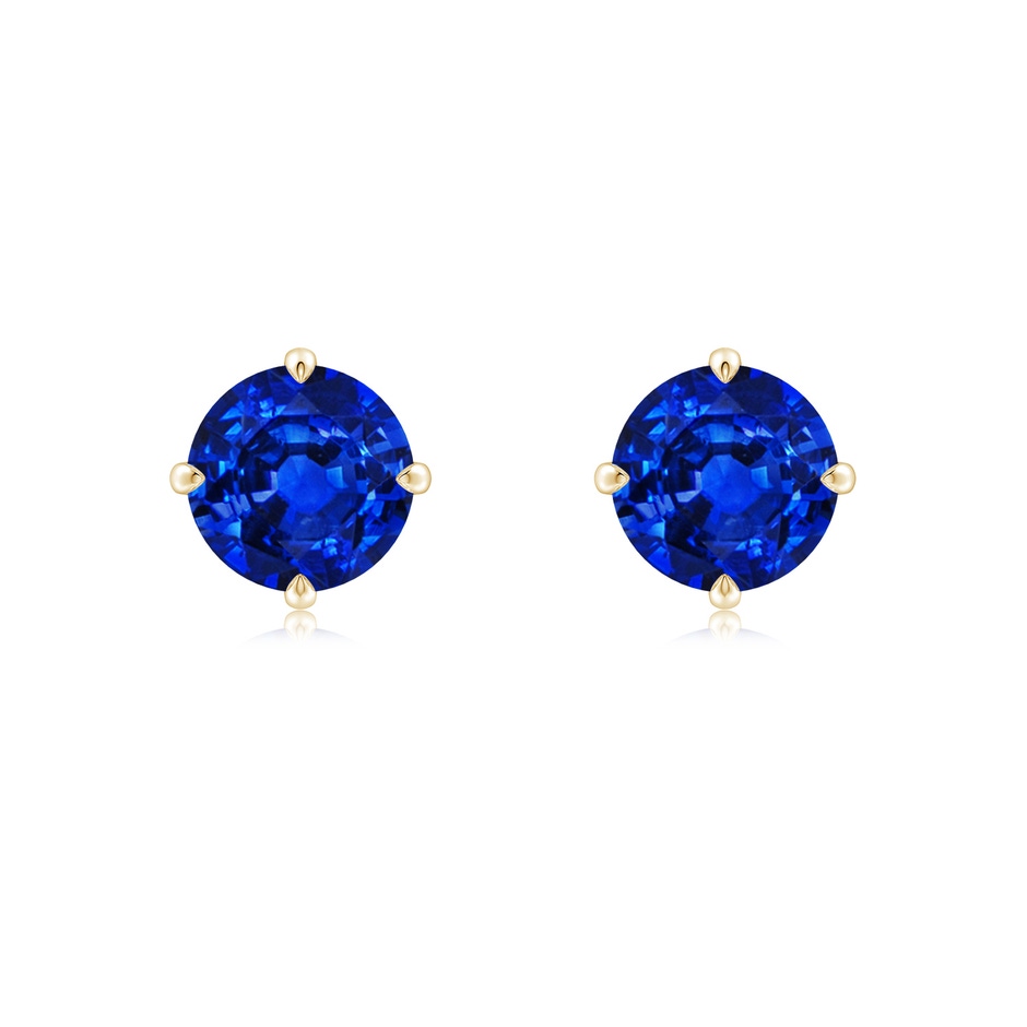 7mm AAAA Claw-Set Round Blue Sapphire Solitaire Stud Earrings in Yellow Gold 
