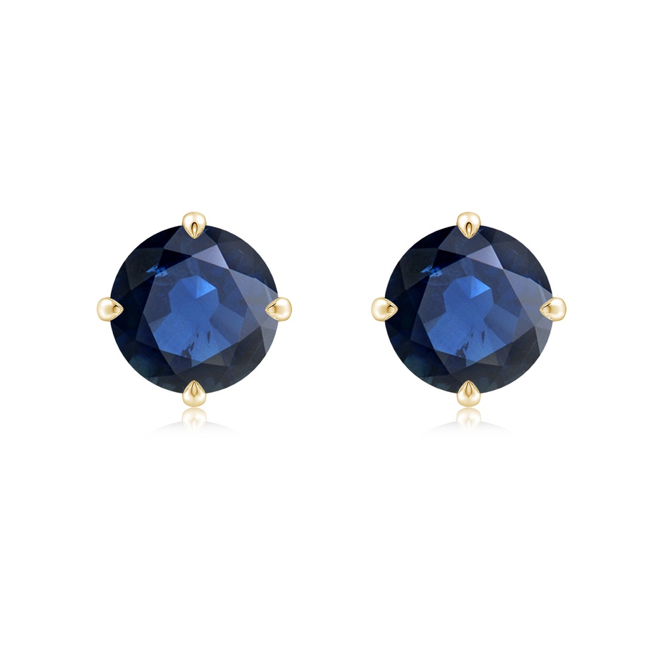 8mm AA Claw-Set Round Blue Sapphire Solitaire Stud Earrings in 18K Yellow Gold 