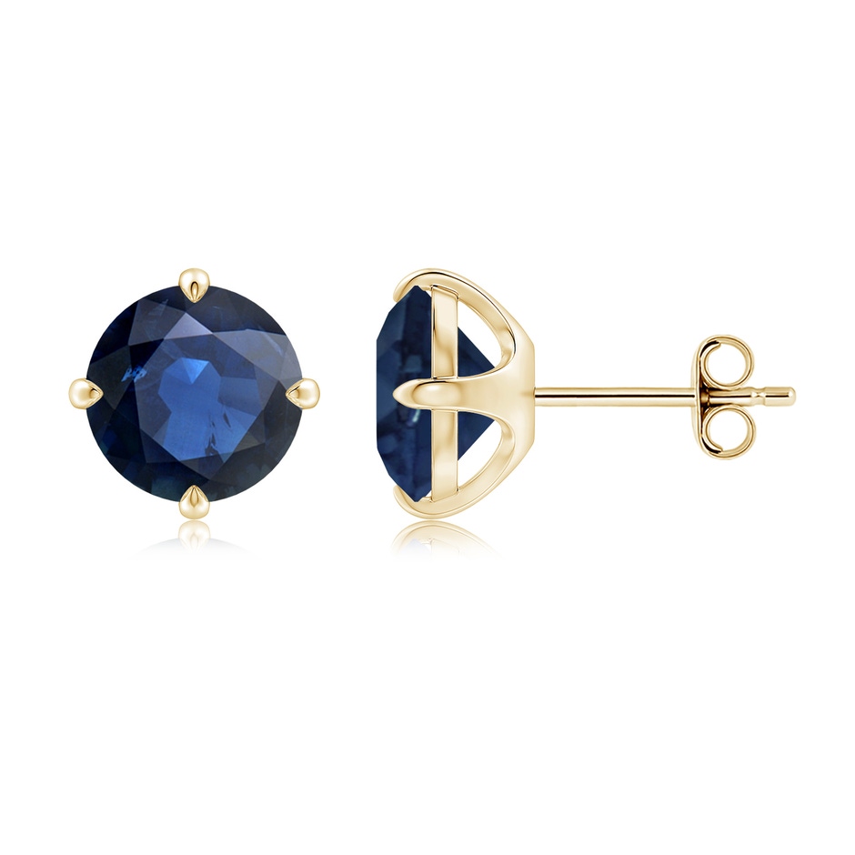8mm AA Claw-Set Round Blue Sapphire Solitaire Stud Earrings in 18K Yellow Gold side 199