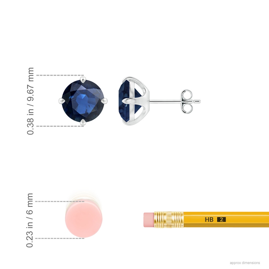 8mm AA Claw-Set Round Blue Sapphire Solitaire Stud Earrings in P950 Platinum ruler