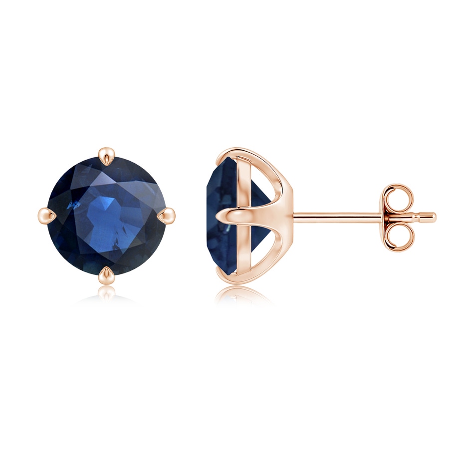 8mm AA Claw-Set Round Blue Sapphire Solitaire Stud Earrings in Rose Gold side 199