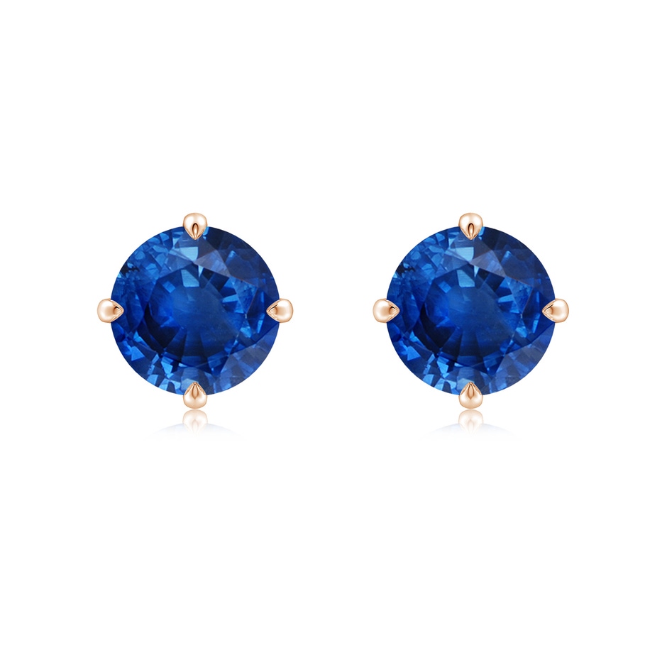 8mm AAA Claw-Set Round Blue Sapphire Solitaire Stud Earrings in Rose Gold 
