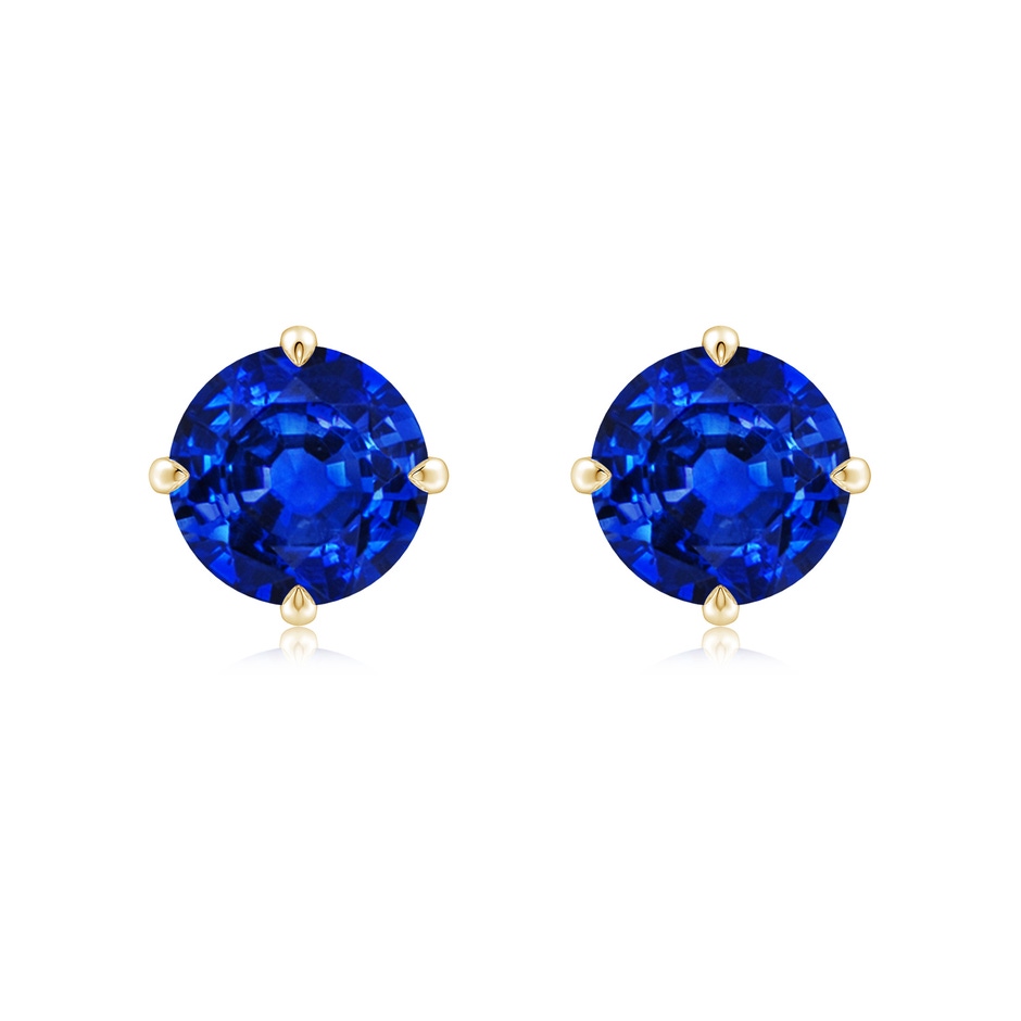 8mm AAAA Claw-Set Round Blue Sapphire Solitaire Stud Earrings in 18K Yellow Gold 
