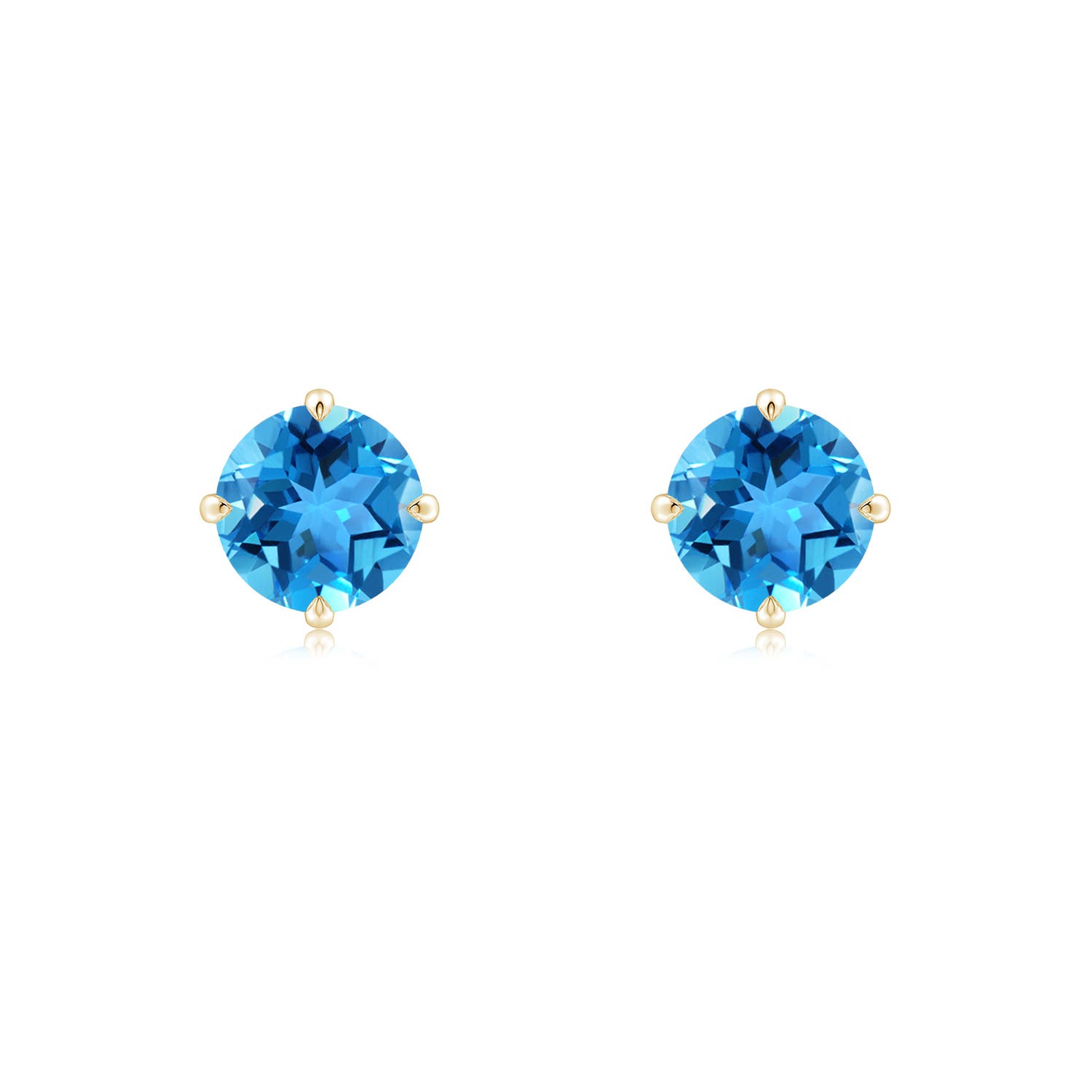 6mm AAA Claw-Set Round Swiss Blue Topaz Solitaire Stud Earrings in 18K Yellow Gold