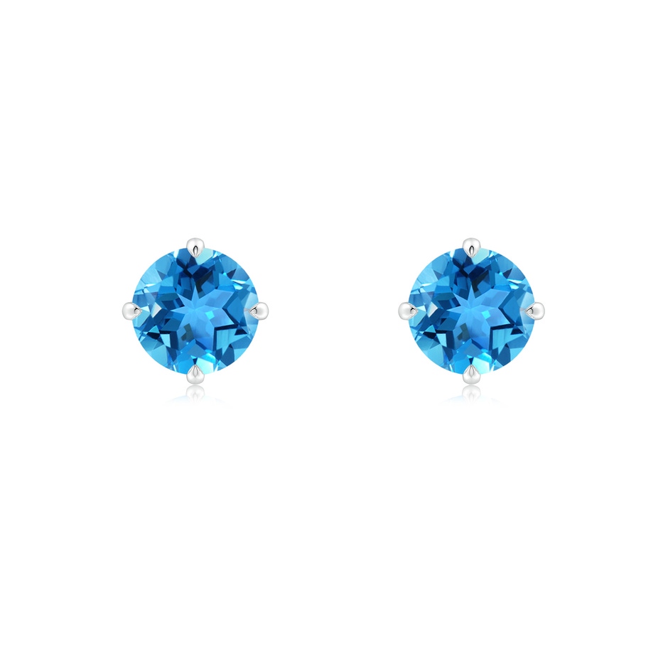 6mm AAA Claw-Set Round Swiss Blue Topaz Solitaire Stud Earrings in White Gold 
