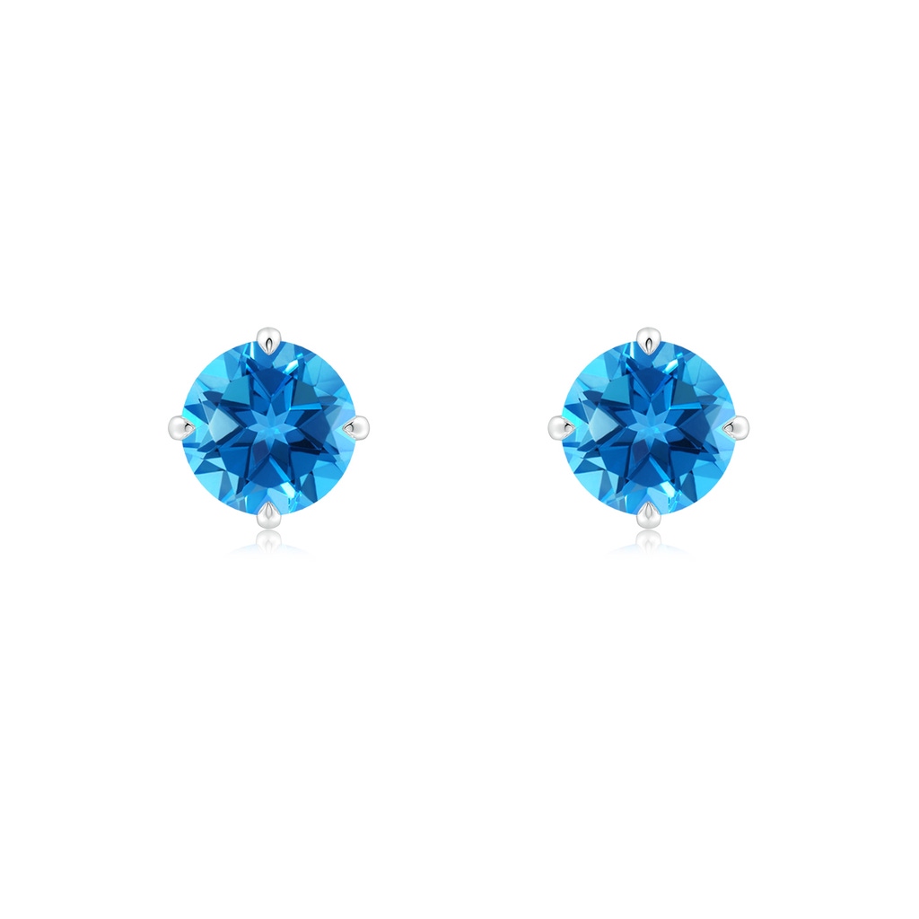6mm AAAA Claw-Set Round Swiss Blue Topaz Solitaire Stud Earrings in 18K White Gold