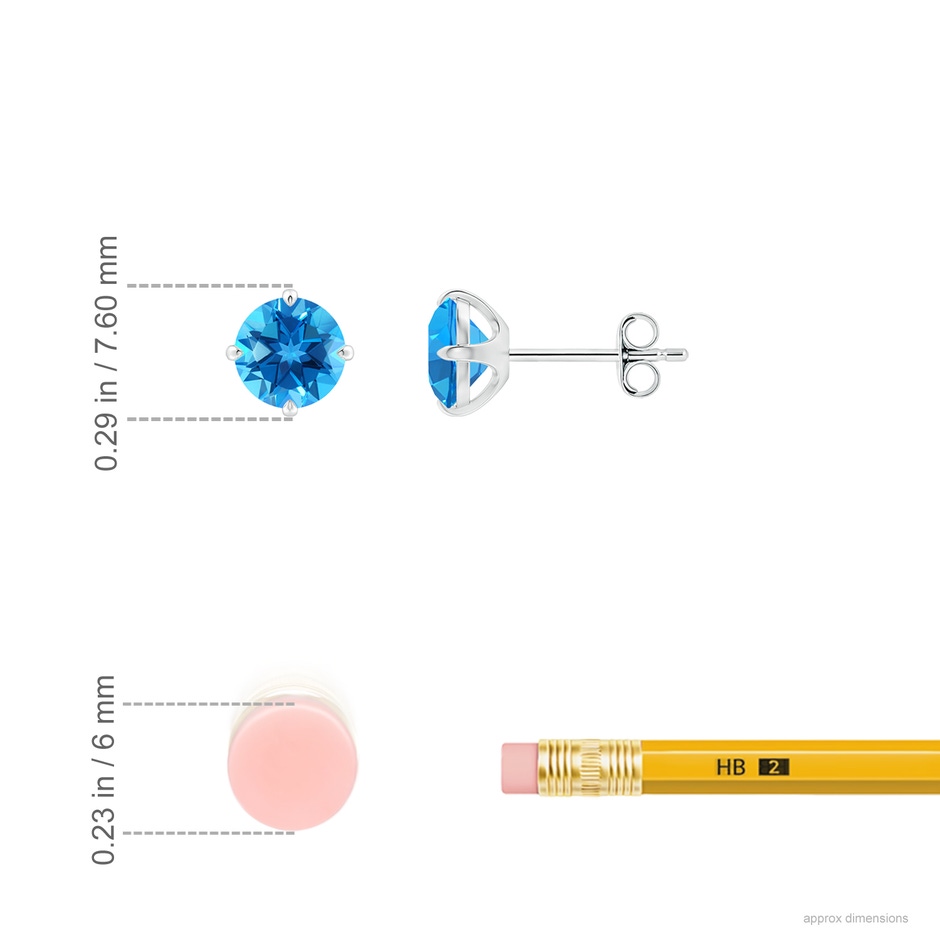 6mm AAAA Claw-Set Round Swiss Blue Topaz Solitaire Stud Earrings in White Gold ruler