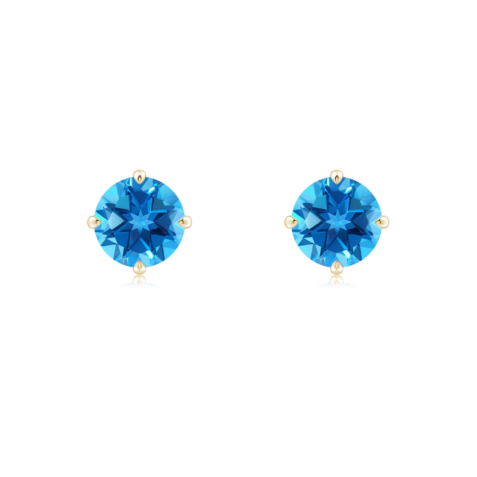 6mm AAAA Claw-Set Round Swiss Blue Topaz Solitaire Stud Earrings in Yellow Gold 