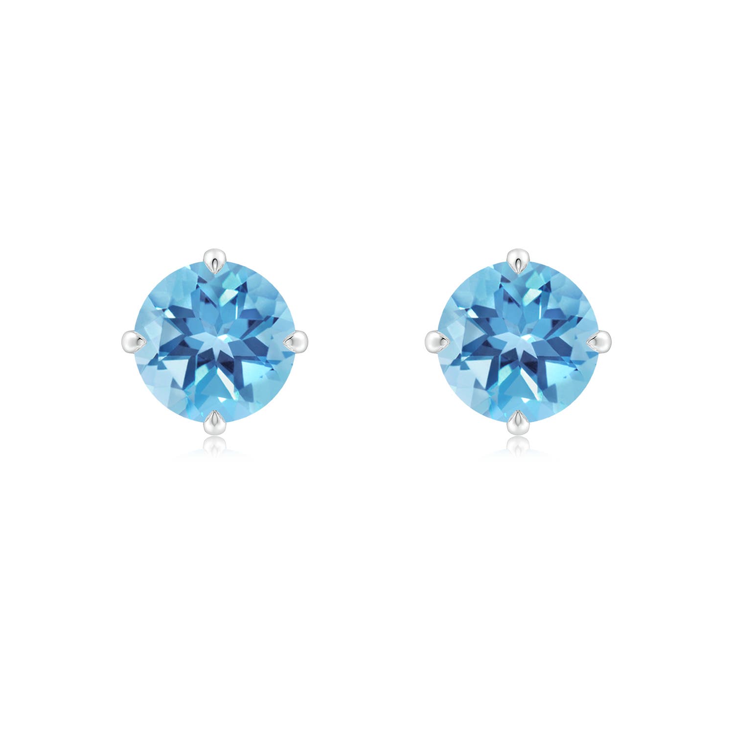 7mm A Claw-Set Round Swiss Blue Topaz Solitaire Stud Earrings in P950 Platinum