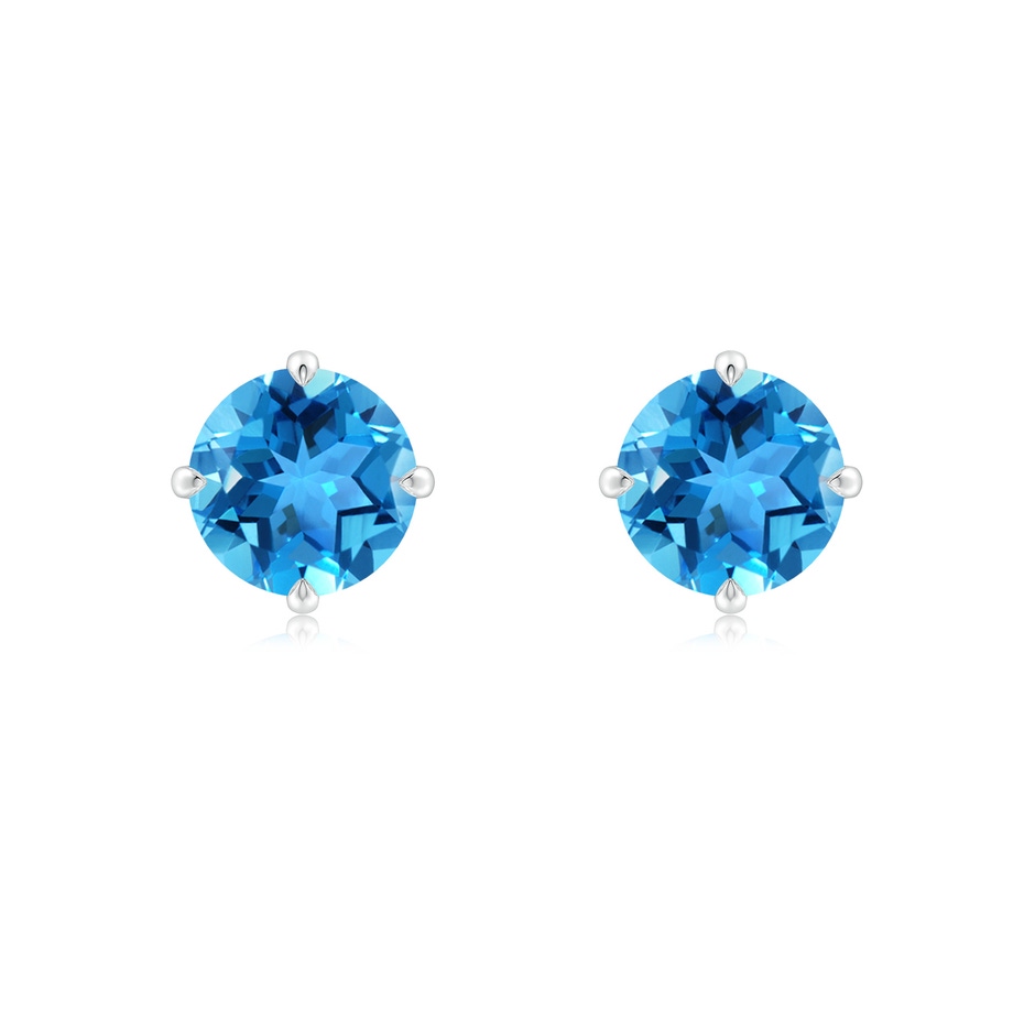 7mm AAA Claw-Set Round Swiss Blue Topaz Solitaire Stud Earrings in S999 Silver 