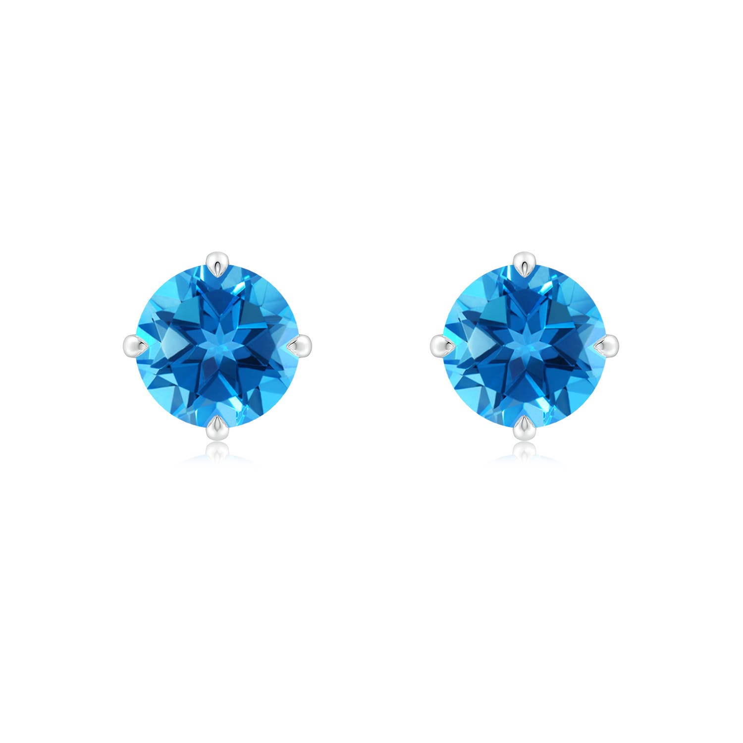 7mm AAAA Claw-Set Round Swiss Blue Topaz Solitaire Stud Earrings in P950 Platinum