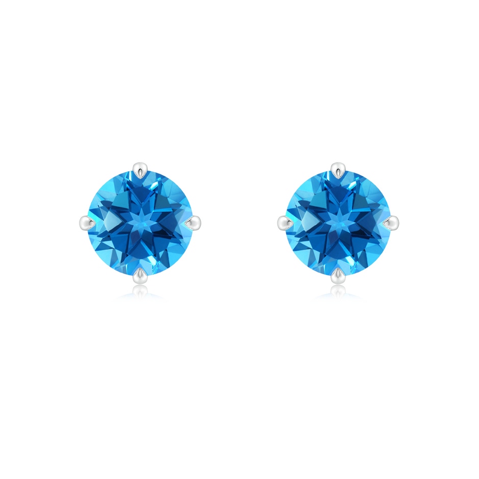 7mm AAAA Claw-Set Round Swiss Blue Topaz Solitaire Stud Earrings in P950 Platinum 