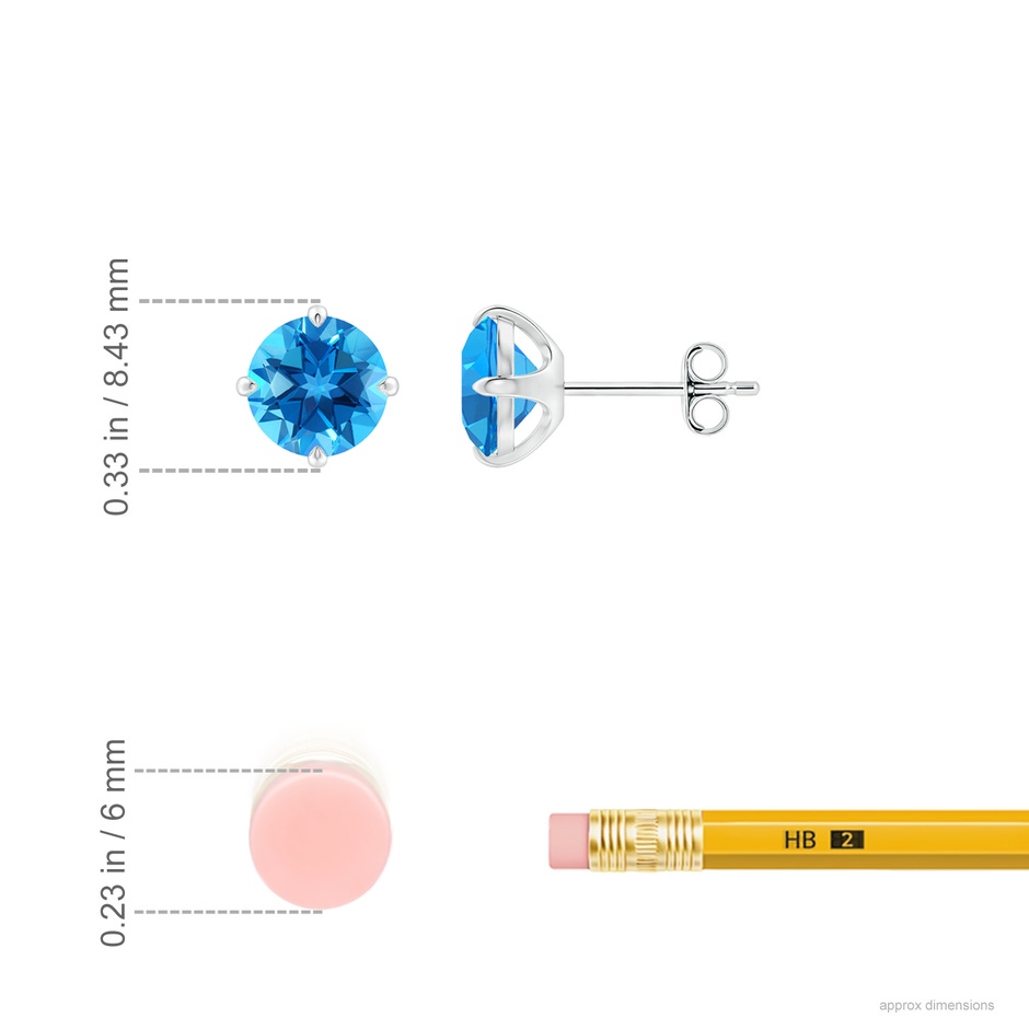 7mm AAAA Claw-Set Round Swiss Blue Topaz Solitaire Stud Earrings in White Gold ruler