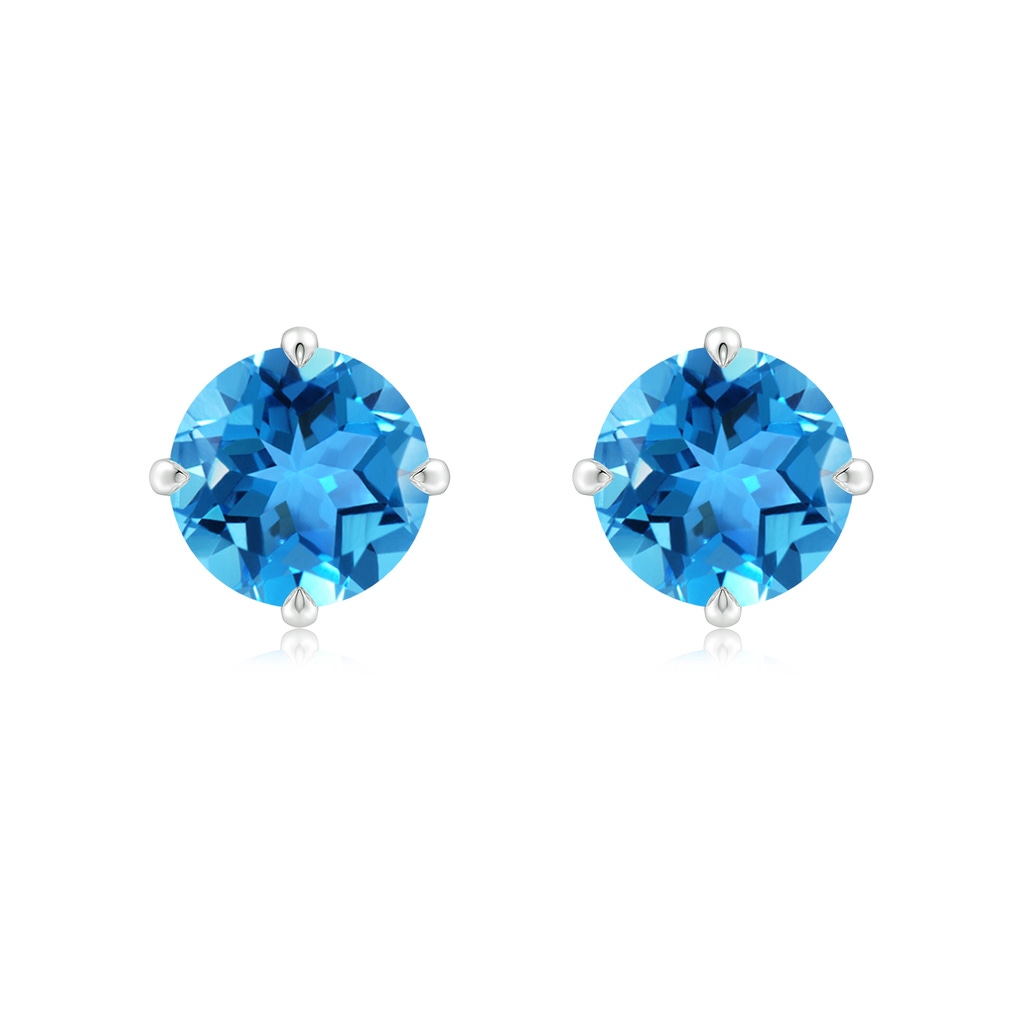 8mm AAA Claw-Set Round Swiss Blue Topaz Solitaire Stud Earrings in White Gold