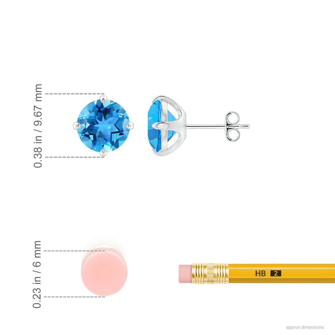 8mm AAA Claw-Set Round Swiss Blue Topaz Solitaire Stud Earrings in White Gold - ruler