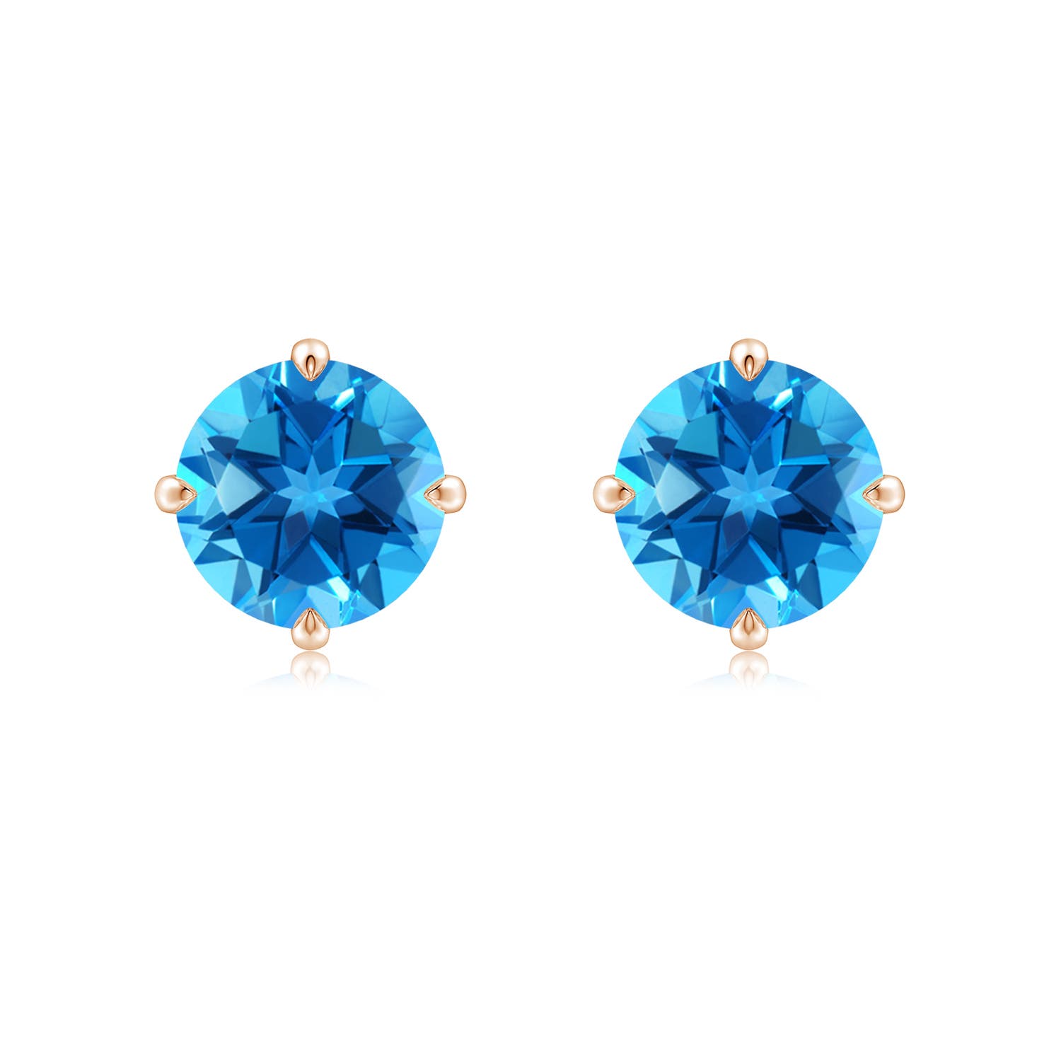 8mm AAAA Claw-Set Round Swiss Blue Topaz Solitaire Stud Earrings in Rose Gold