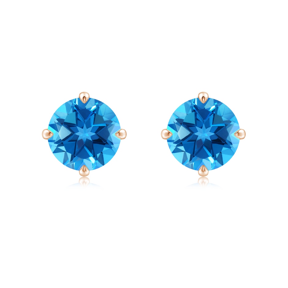 8mm AAAA Claw-Set Round Swiss Blue Topaz Solitaire Stud Earrings in Rose Gold 