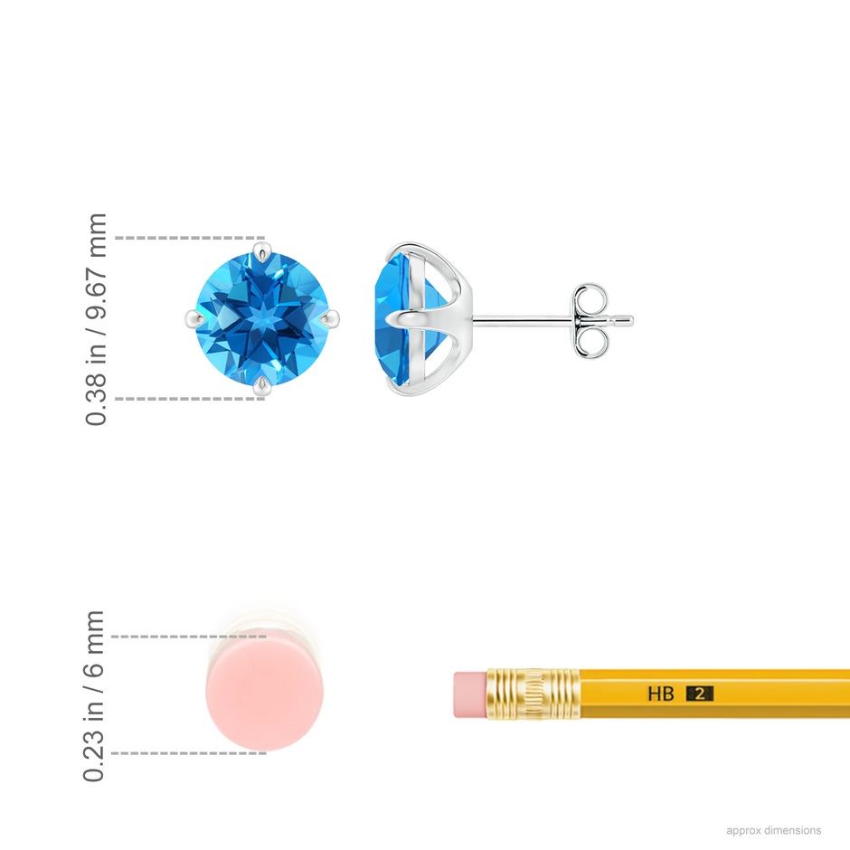 8mm AAAA Claw-Set Round Swiss Blue Topaz Solitaire Stud Earrings in White Gold ruler