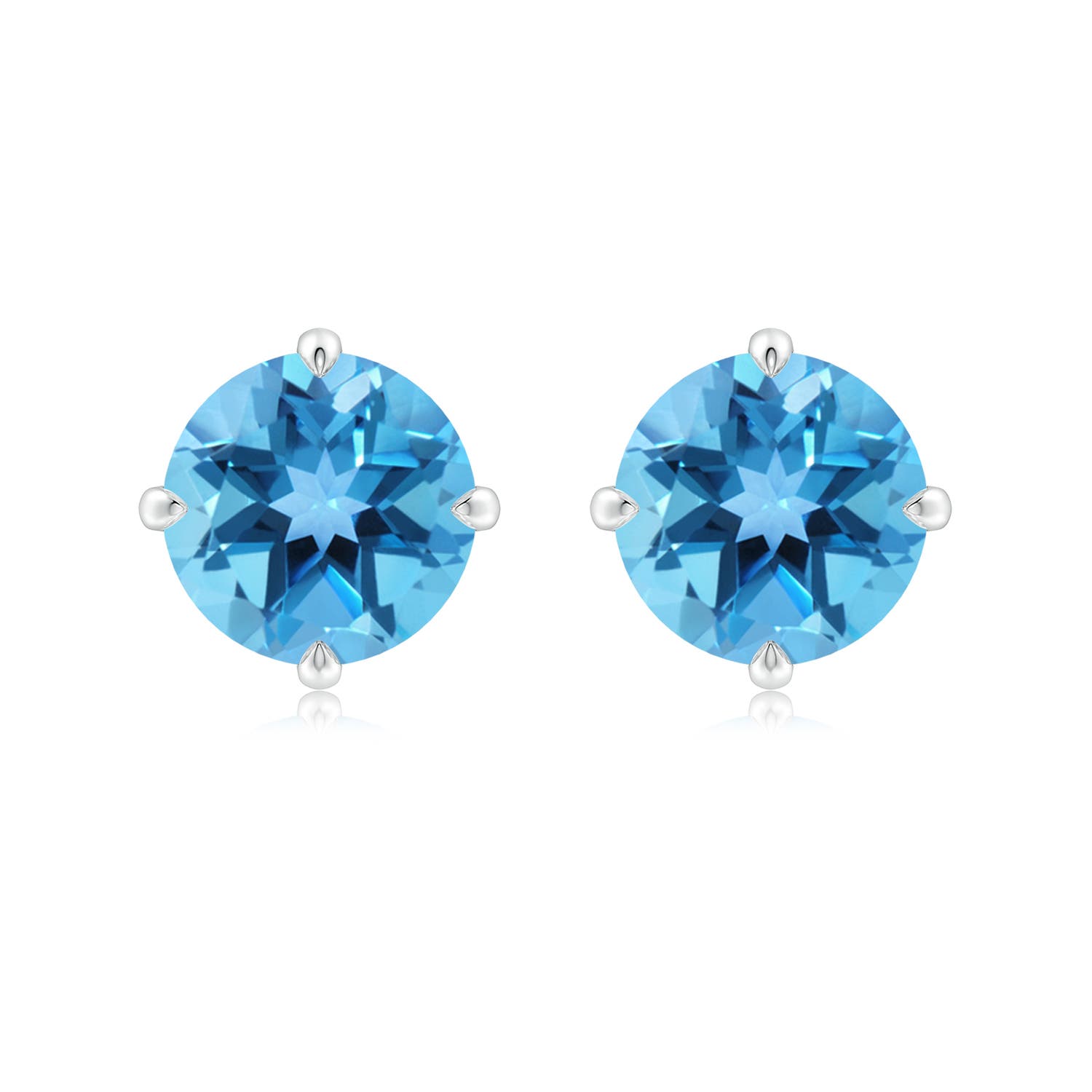 9mm AA Claw-Set Round Swiss Blue Topaz Solitaire Stud Earrings in P950 Platinum